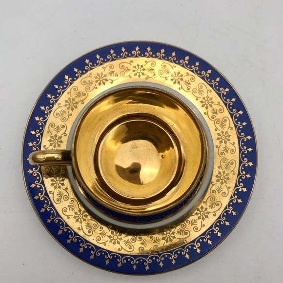 Rosenthal China Portrait Demitasse Tea Cup & Saucer Heavy Gold & Blue - Picture 12 of 12